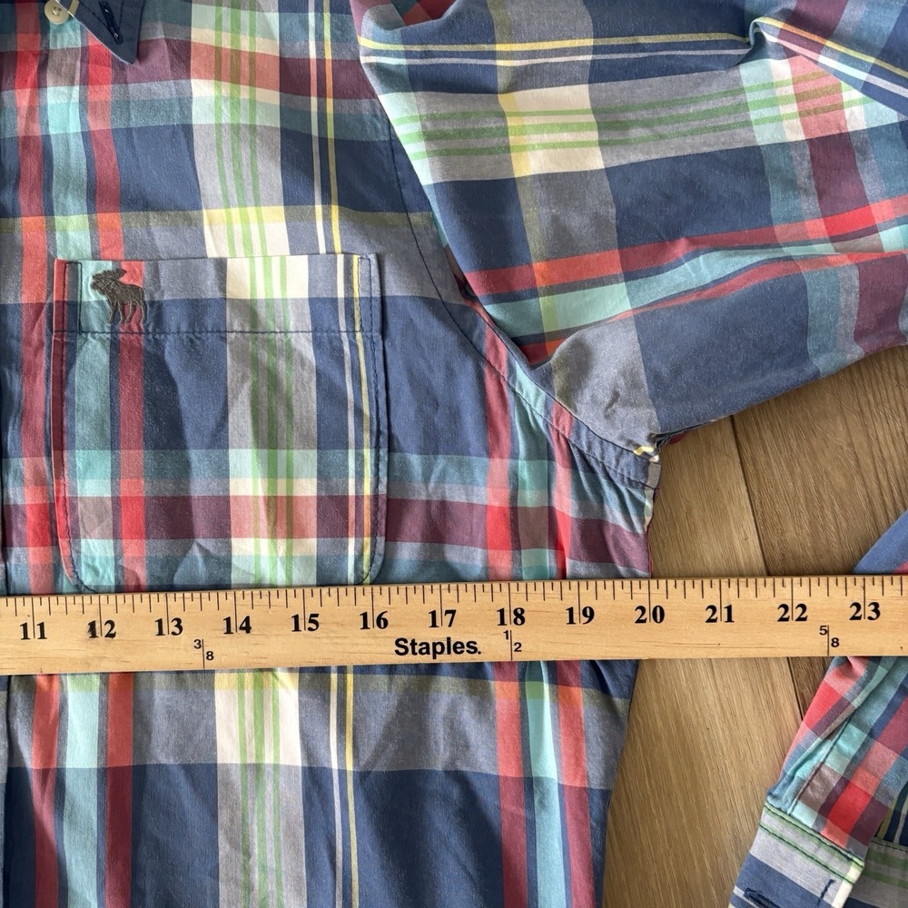 Abercrombie & Fitch Plaid Flannel Shirt Men's Large Blue Green Muscle Fit - Picture 8 of 8